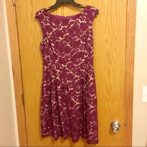 Vince Camuto burgundy lace dress.